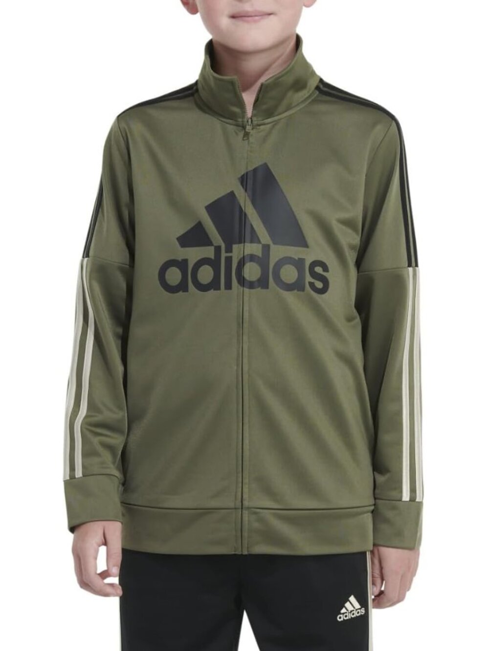 adidas Contrast 3-Stripe Tricot Track Jacket Unisex Big Kids 10/12 olive green